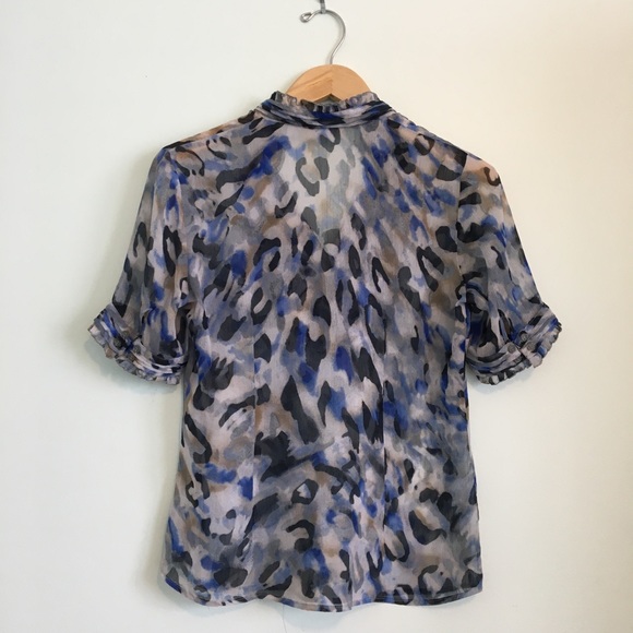 Blue Animal Print Sheer Blouse New York & Co Small - Picture 6 of 8